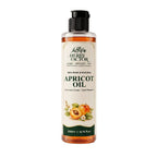 A 200ml bottle of Herby Factor Apricot Oil with a black pump cap and a cream-colored label featuring apricot illustrations, set against a plain white background.