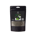 Black stand-up window pouch package displaying pure raw Basil Seeds Powder Ocimum basilicum Tukhmaria by Herby Factor Pakistan