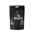 Black stand-up window pouch package displaying pure raw Basil Seeds Ocimum basilicum Tukhmaria by Herby Factor Pakistan