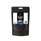Black stand-up window pouch package displaying pure raw Black Seeds Nigella sativa Kalonji by Herby Factor Pakistan