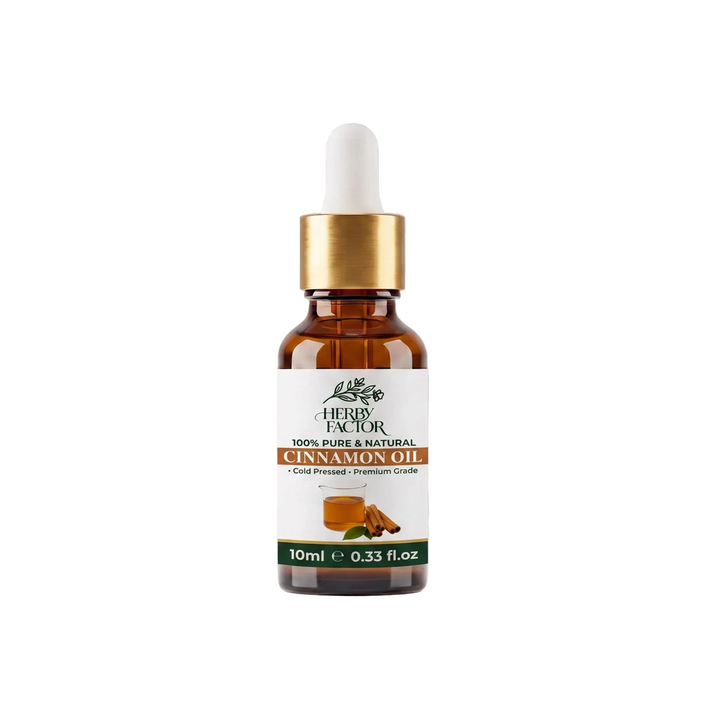 10ml dropper bottle of pure premium steam-distilled Cinnamon Essential Oil Cinnamomum Zeylanicum Roghan e Darchini by Herby Factor in Pakistan