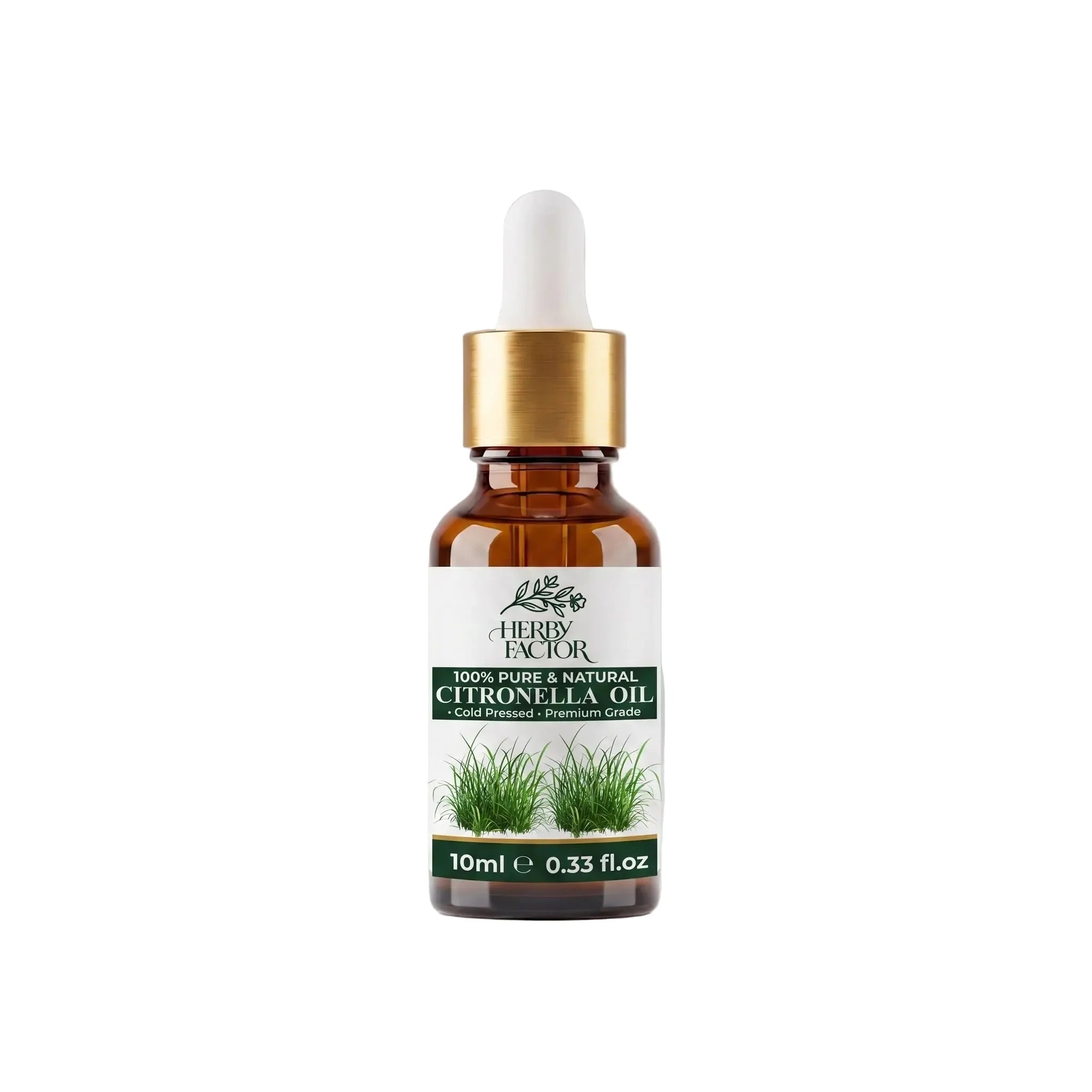 10ml dropper bottle of pure premium steam-distilled Citronella Essential Oil Cymbopogon Nardus Roghan e Taranjeel by Herby Factor Pakistan