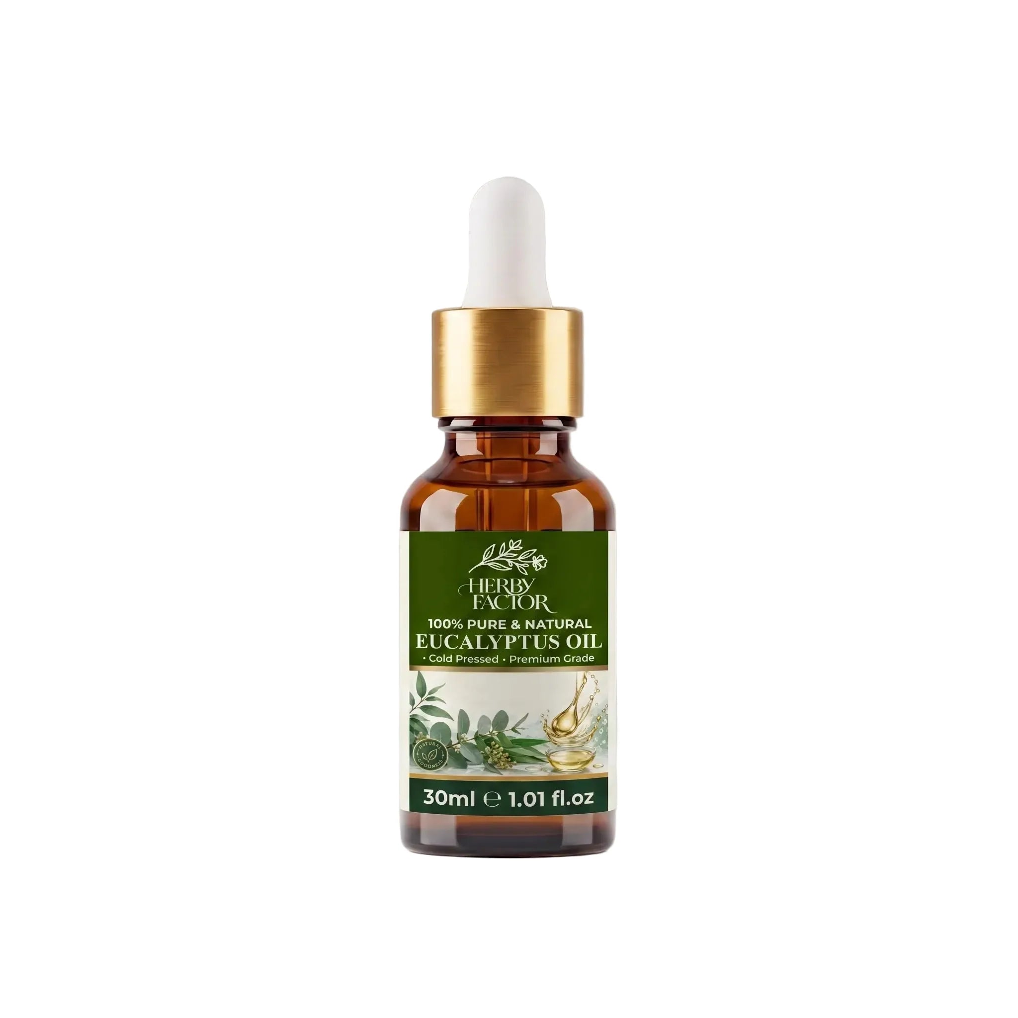 30ml dropper bottle of pure premium steam-distilled Eucalyptus Essential Oil Eucalyptus Globulus Roghan e Sufeda by Herby Factor Pakistan