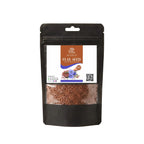 Black stand-up window pouch package displaying pure raw Flaxseeds Linum usitatissimum Alsi by Herby Factor Pakistan