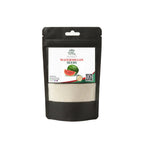 A black stand-up pouch package labeled 'Watermelon Seeds' with a clear window showing a light beige powder inside, photographed on a clean white background.