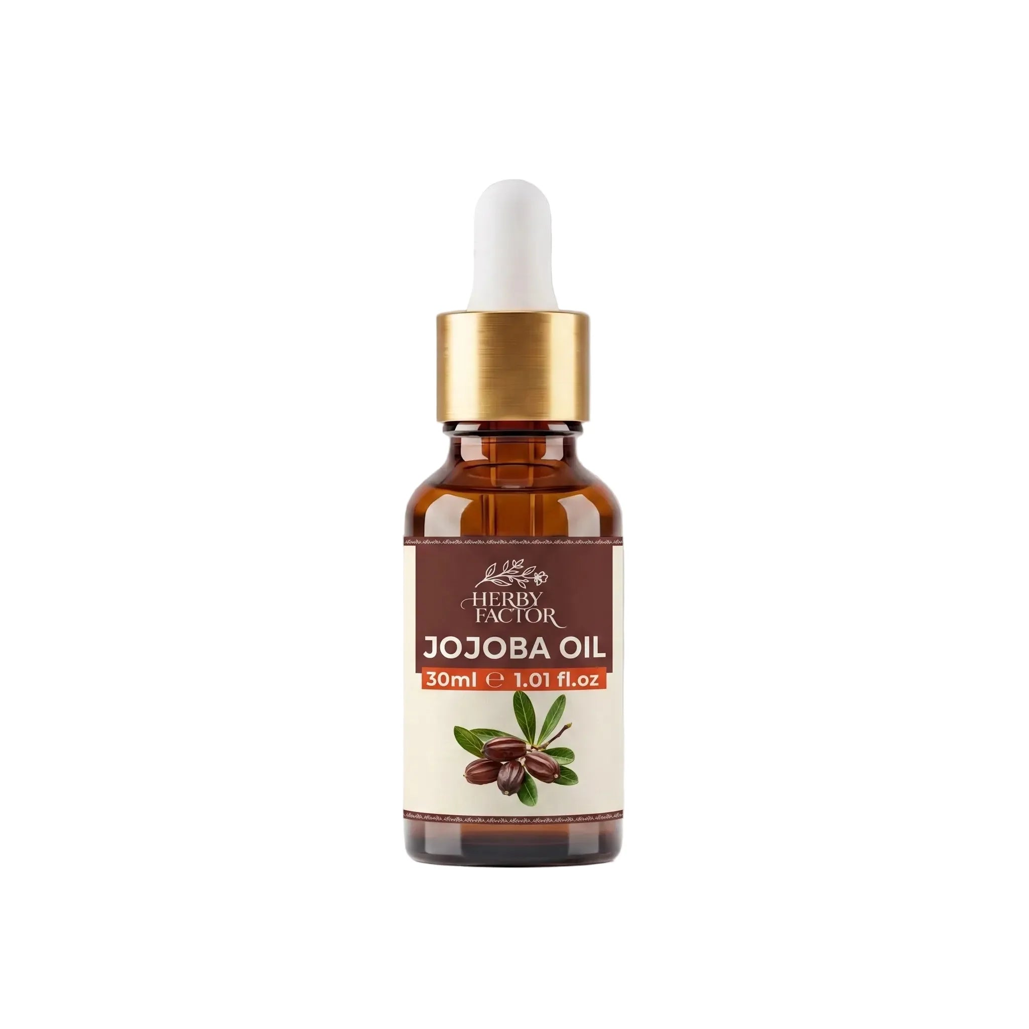 Herby Factor Pure Cold-Pressed Jojoba Oil (Simmondsia chinensis | Roghan-e-Anaab) 30ml protective amber glass bottle with dropper cap