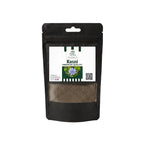 Black stand-up window pouch package displaying pure raw Kasni seeds Chicory seeds Cichorium intybus Hindba by Herby Factor Pakistan
