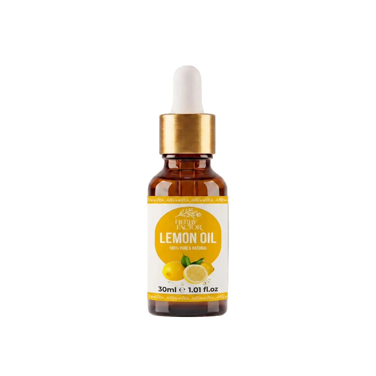 A 10ml dropper bottle of pure premium steam-distilled Lemon Essential Oil Citrus Leemon Roghan e Leemon by Herby Factor Pakistan