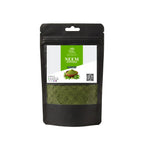 Black stand-up window pouch package displaying pure raw Neem Powder Azadirachta indica by Herby Factor Pakistan
