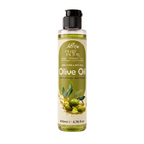 A 200ml bottle of Herby Factor Olive Oil Olea Europaea, Roghan e Zaitoon with a black flip-top cap and a cream and olive-green label, set against a plain white background.