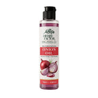 A 100ml bottle of Herby Factor Onion Oil, featuring a white label with red and black text and illustrations of red onions, set against a plain white background.