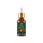 A 10ml amber glass dropper bottle of Herby Factor Pumpkin Seed Oil Cucurbita Pepo Roghan-e-Kaddu with a gold collar and white bulb, set against white background with a soft reflection.