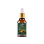 A 30ml amber glass dropper bottle of Herby Factor Pumpkin Seed Oil Cucurbita Pepo Roghan-e-Kaddu with a gold collar and white bulb, set against white background with a soft reflection.