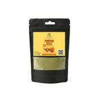 Black stand-up window pouch package displaying pure raw Pumpkin Seeds Powder Cucurbita pepo Kaddu Ke Beej by Herby Factor Pakistan