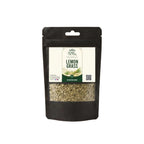 Black stand-up pouch with gold and white label displaying pure Lemongrass leaves and powder by Herby Factor Pakistan