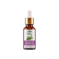 A 10ml bottle of of pure premium steam-distilled Rosemary Essential Oil Rosmarinus officinalis Roghan e Akleel ul Jabal by Herby Factor Pakistan with a white dropper cap, gold collar, and amber glass bottle, set against a light gray background with a soft reflection below.