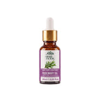 A 10ml bottle of of pure premium steam-distilled Rosemary Essential Oil Rosmarinus officinalis Roghan e Akleel ul Jabal by Herby Factor Pakistan with a white dropper cap, gold collar, and amber glass bottle, set against a light gray background with a soft reflection below.