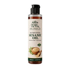 A 200ml bottle of Herby Factor Sesame Oil Sesamum Indicum Roghan e Tilon a clean white background. The bottle is clear plastic showing the golden-brown oil inside, topped with a black flip-top cap.