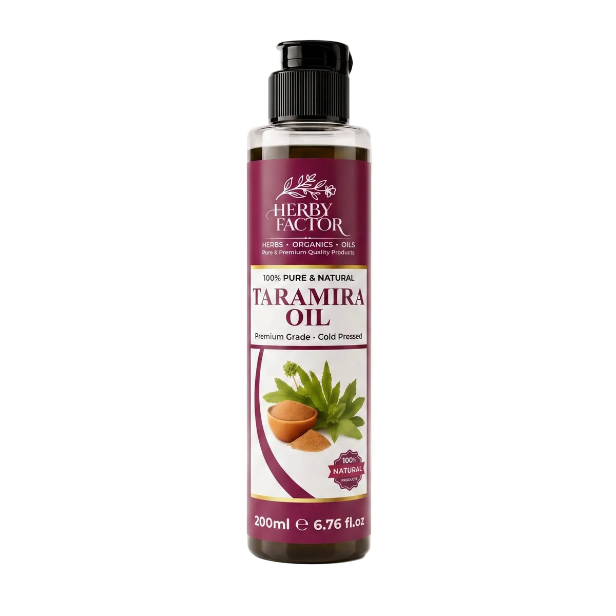 200ml bottle of pure cold-pressed Taramira Oil Jamba Oil Eruca Sativa Roghan e Taramira by Herby Factor Pakistan
