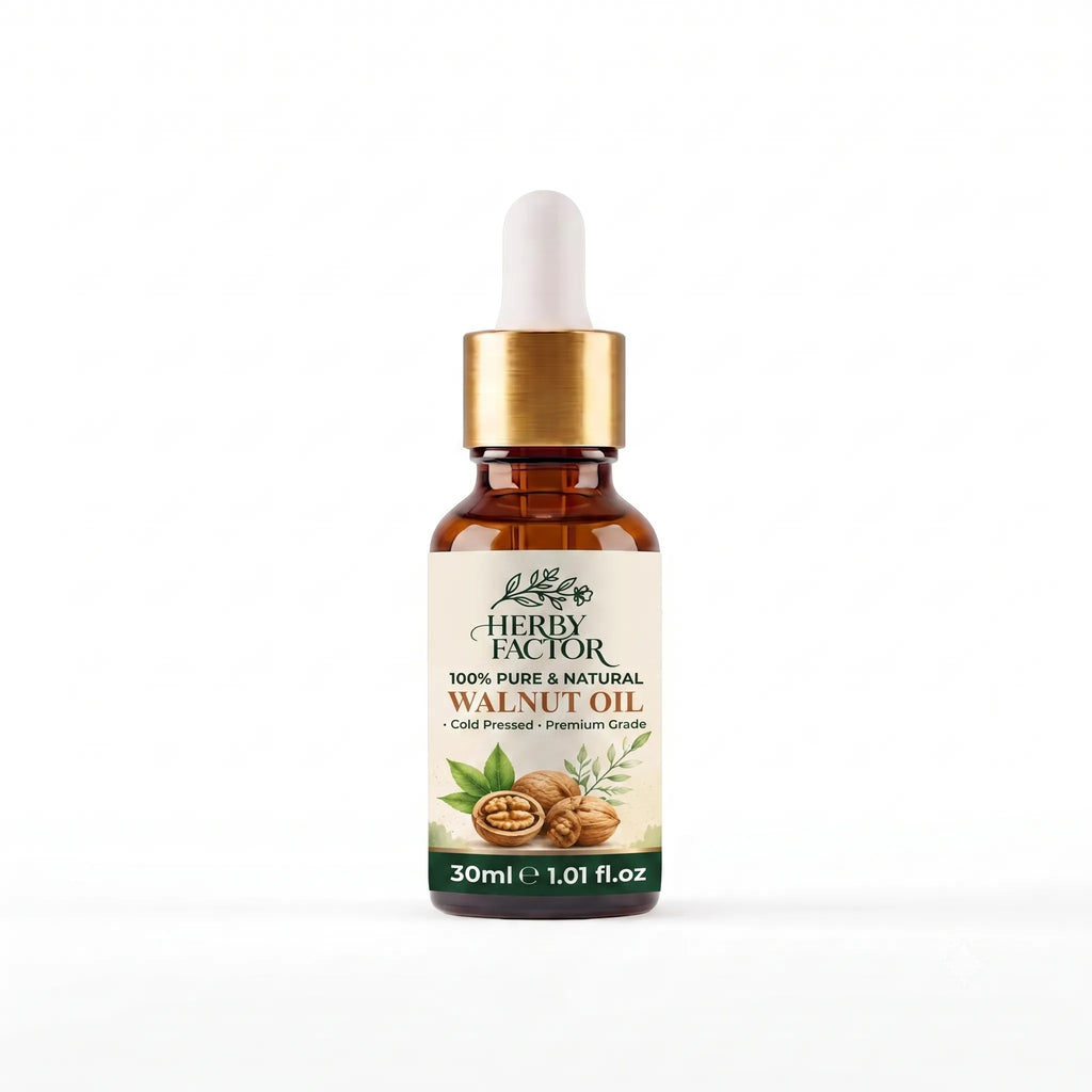 30ml bottle of pure cold pressed Walnut Oil (Roghan e Akhrot) by Herby Factor Pakistan