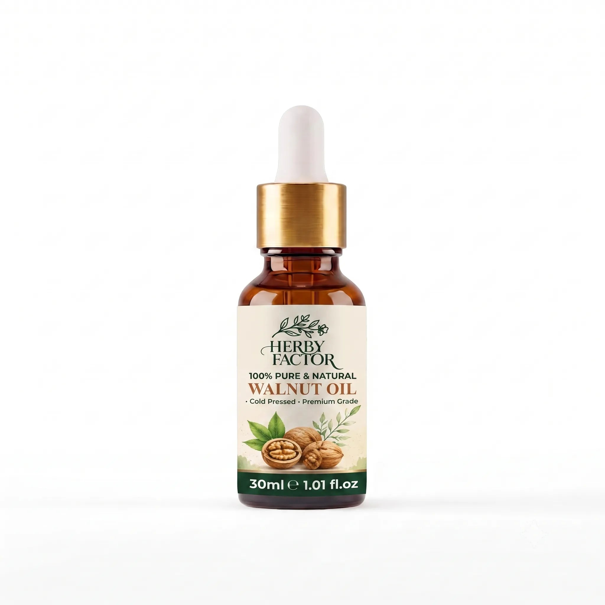 30ml bottle of pure cold pressed Walnut Oil (Roghan e Akhrot) by Herby Factor Pakistan